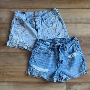 American Eagle Outfitters Women's Ripped Jean Shorts - Light Blue Duo